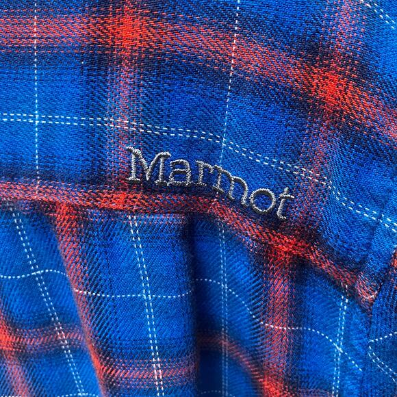 Marmot Shirt Sz XXL Blue Red Plaid Button Up Flannel Casual Utility Normcore - Picture 8 of 12